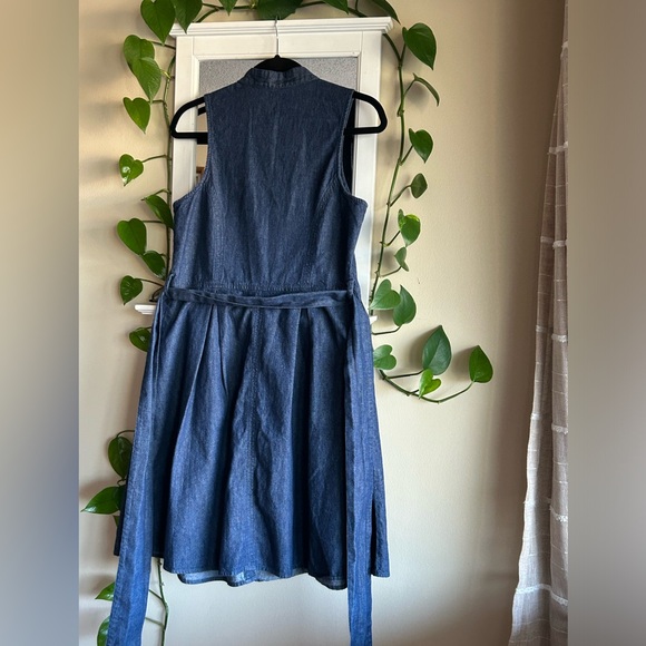 THRE3 Sleeveless Dark Blue Denim Vibes Button Up Fit & Flare Belted Dress EUC - Picture 9 of 16